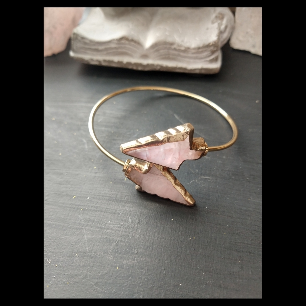 Rose quartz arrow head adjustable cuff / bracelet